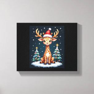 Giraffe Reindeer Hat Santa Christmas Tree Funny Xm Canvas Print