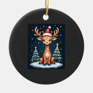 Giraffe Reindeer Hat Santa Christmas Tree Funny Xm Ceramic Ornament