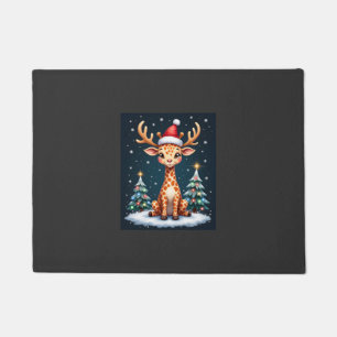 Giraffe Reindeer Hat Santa Christmas Tree Funny Xm Doormat