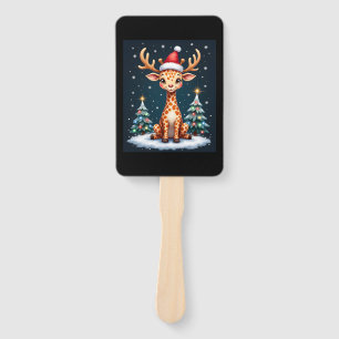 Giraffe Reindeer Hat Santa Christmas Tree Funny Xm Hand Fan