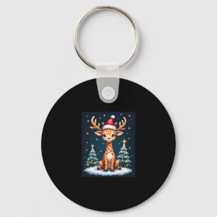 Giraffe Reindeer Hat Santa Christmas Tree Funny Xm Keychain