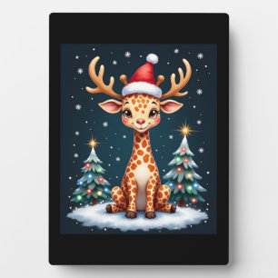 Giraffe Reindeer Hat Santa Christmas Tree Funny Xm Plaque