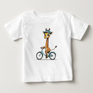 Giraffe Riding a Bicycle – Hand-Drawn Pencil Art Baby T-Shirt