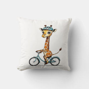 Giraffe Riding a Bicycle – Hand-Drawn Pencil Art Throw Pillow