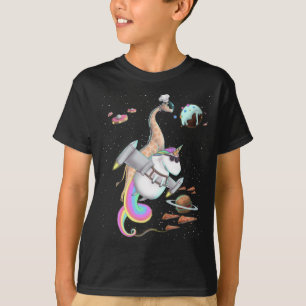 Giraffe Riding Unicorn Food Pizza Space Party Plan T-Shirt