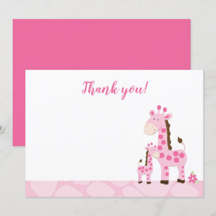 Giraffe rose Baby shower maman Carte de remercieme