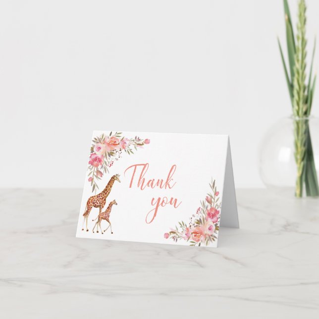 Giraffe rose florale Carte de remerciements (Devant)