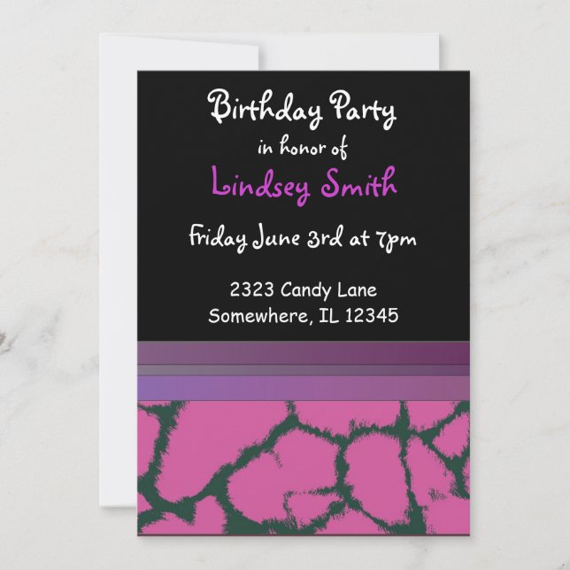 Giraffe rose Fourrure Motif Invitation Anniversair (Devant)