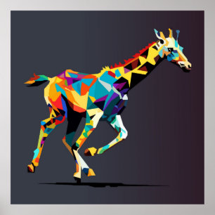 Giraffe running pop art  poster