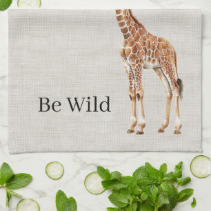 Giraffe Safari Animal Faux Linen Kitchen Towel