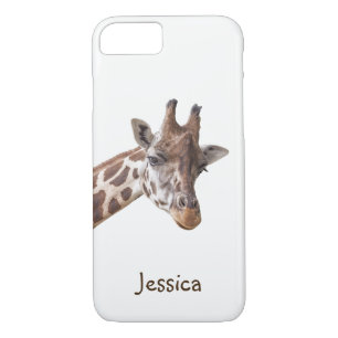 Giraffe Safari Animal on White Girly Name iPhone 8/7 Case