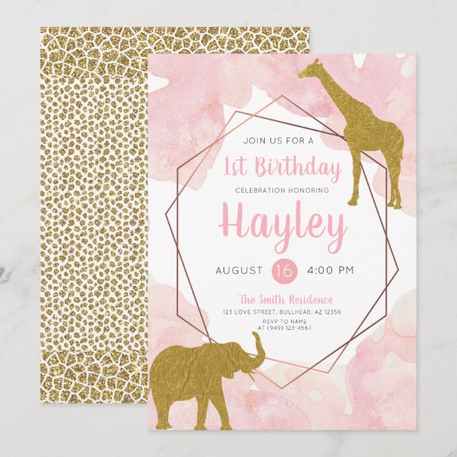 Giraffe Safari Aquarelle Anniversaire Invitation (Devant / Derrière)