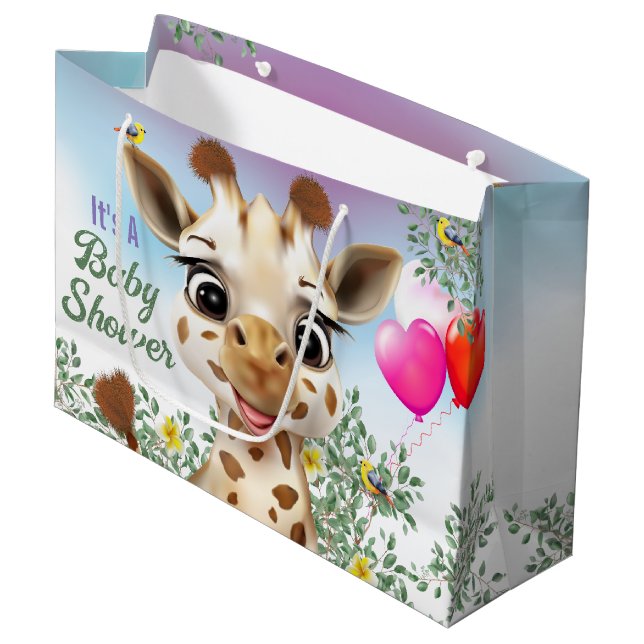 Giraffe Safari Baby Shower Large Gift Bag (Front Angled)