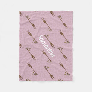 Giraffe Safari Custom Name Pink Baby Girl Fleece Blanket