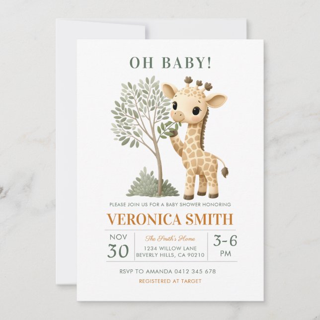 Giraffe Safari Jungle Baby Shower  Invitation (Front)