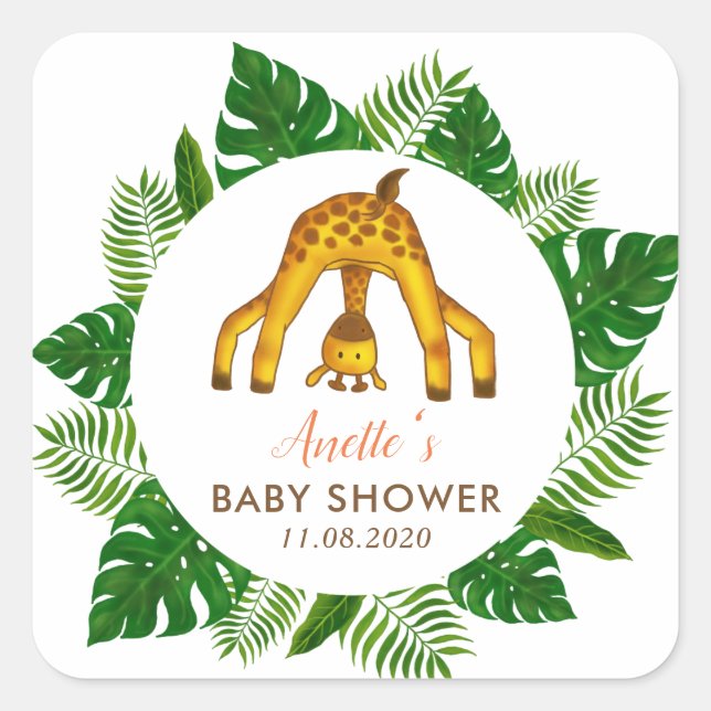 Giraffe Safari Jungle Baby Shower Square Sticker (Front)