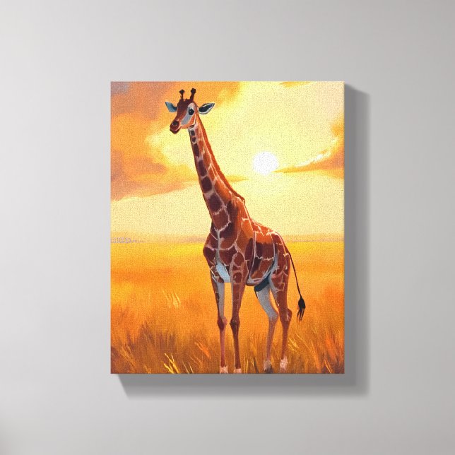 Giraffe Safari Sunset Animal Painting Canvas Print (Front)
