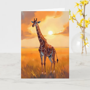 Giraffe Safari Sunset Animal Painting Card