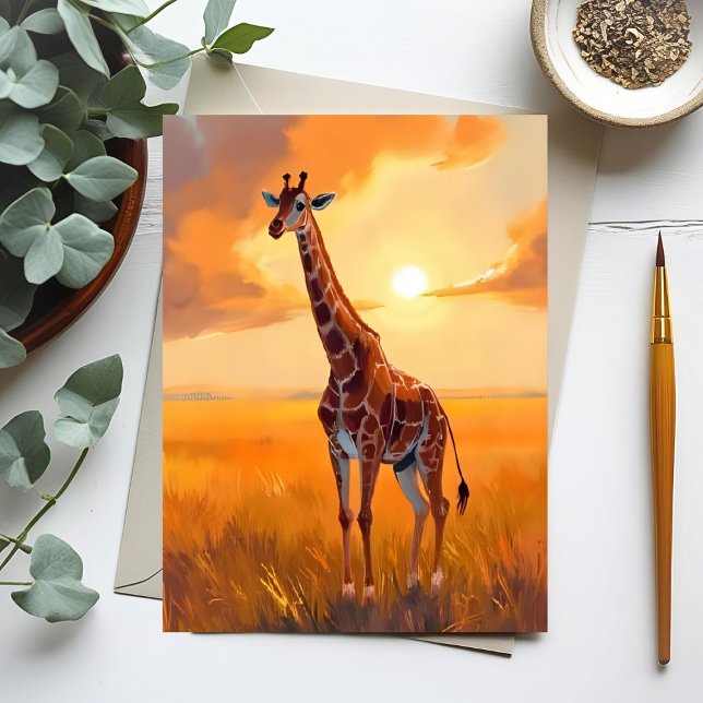 Giraffe Safari Sunset Animal Painting Postcard (Creator Uploaded)