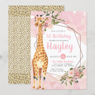 Giraffe Safari Watercolor Birthday Invitation