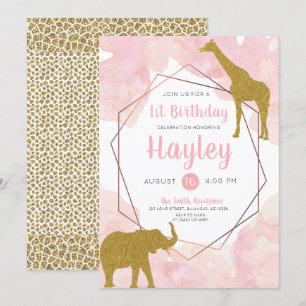 Giraffe Safari Watercolor Birthday Invitation