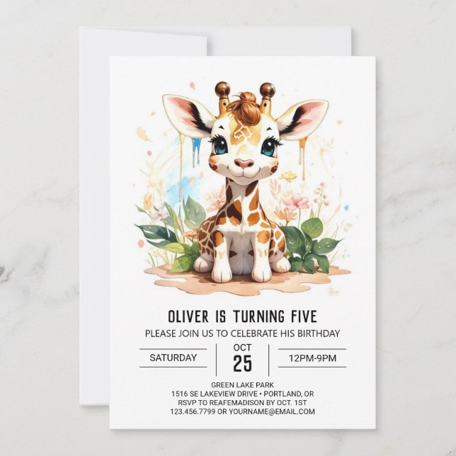 Giraffe Safari Wonders Birthday Invitation (Front)