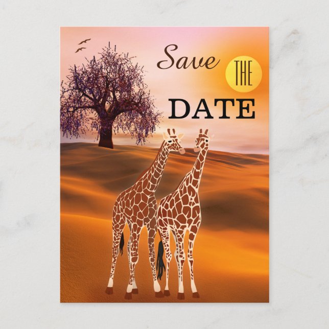 Giraffe Safari Zoo Save the Date Postcard (Front)