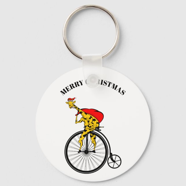 Giraffe Santa Claus Christmas Keychain (Front)