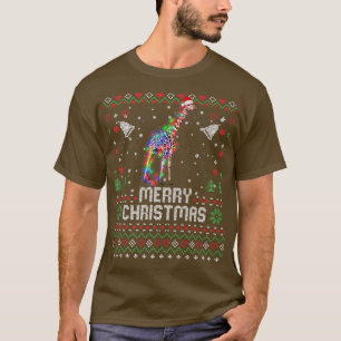 Giraffe Santa Hat Animal Christmas Tree Lights Hol T-Shirt