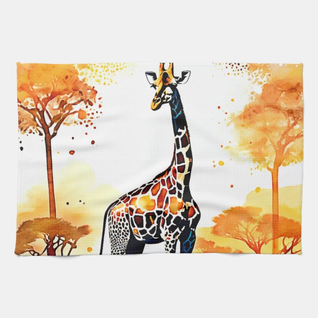 Giraffe Savannah Art Kitchen Towel (Horizontal)