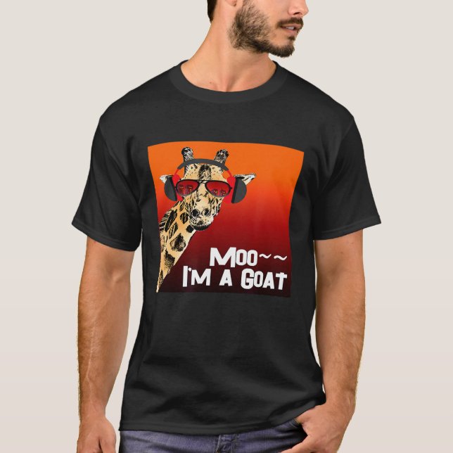 Giraffe Saying Moo I Am A Goat Music T-Shirt (Front)