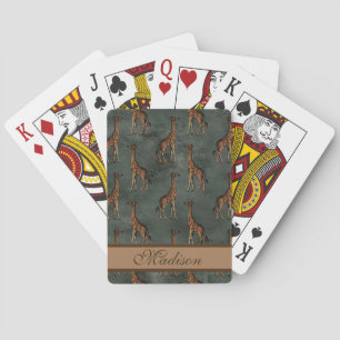 Giraffe Script Personalized Hunter Green Bronze Playing Cards