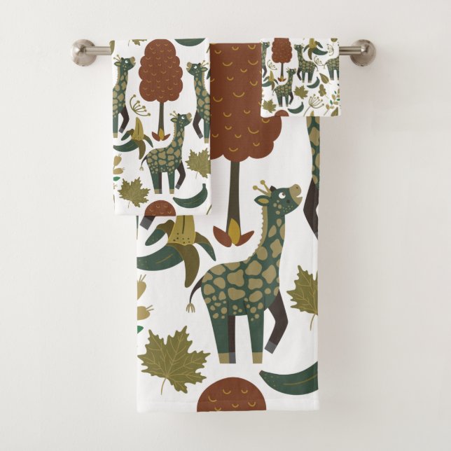 Giraffe seamless pattern | colourful floral patter bath towel set (Insitu)