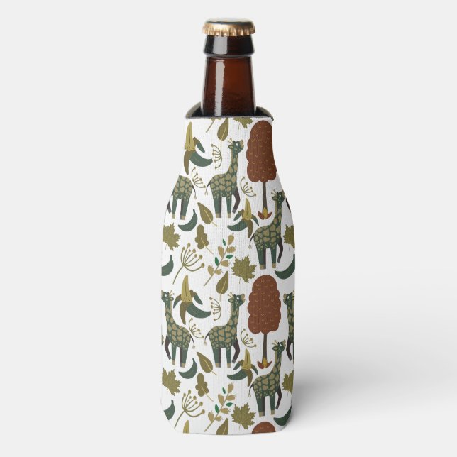 Giraffe seamless pattern | colourful floral patter bottle cooler (Bottle Front)