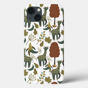 Giraffe seamless pattern   colourful floral patter iPhone 13 case
