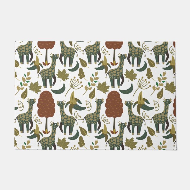 Giraffe seamless pattern | colourful floral patter doormat (Front)
