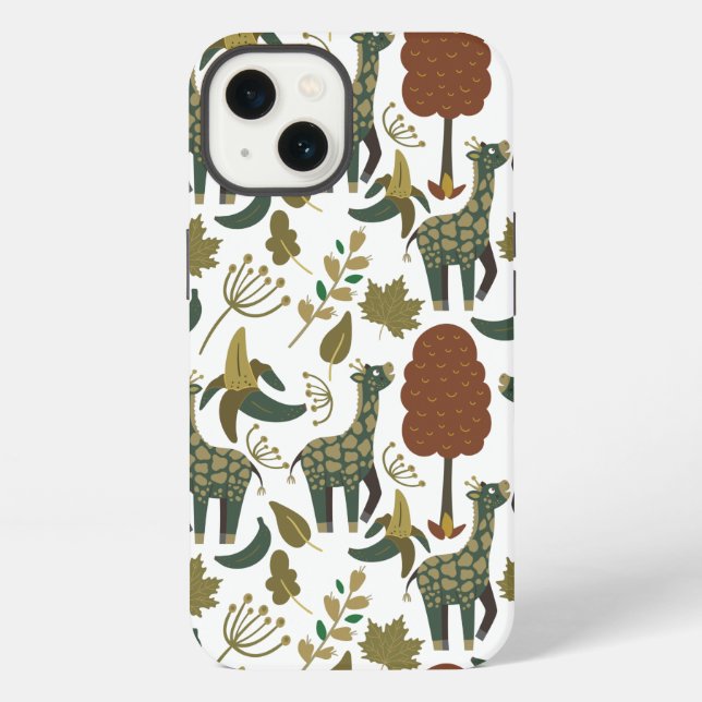 Giraffe seamless pattern | colourful floral patter iPhone case (Back)
