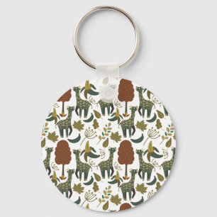 Giraffe seamless pattern   colourful floral patter keychain