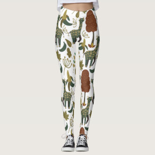 Giraffe seamless pattern   colourful floral patter leggings