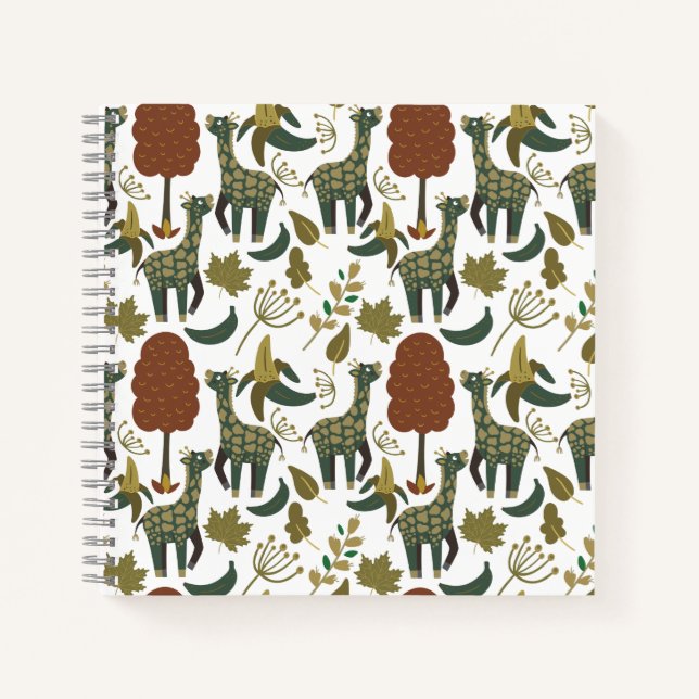Giraffe seamless pattern | colourful floral patter notebook (Front)