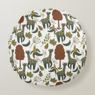 Giraffe seamless pattern colourful floral patter round pillow