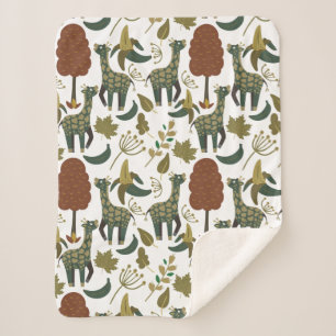 Giraffe seamless pattern colourful floral patter sherpa blanket