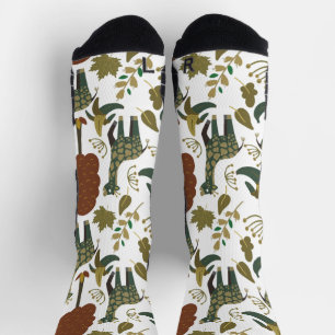 Giraffe seamless pattern   colourful floral patter socks