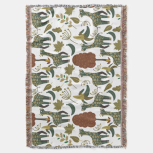 Giraffe seamless pattern   colourful floral patter throw blanket