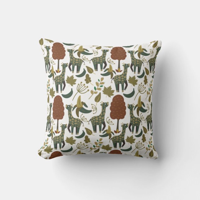 Giraffe seamless pattern | colourful floral patter throw pillow (Front)