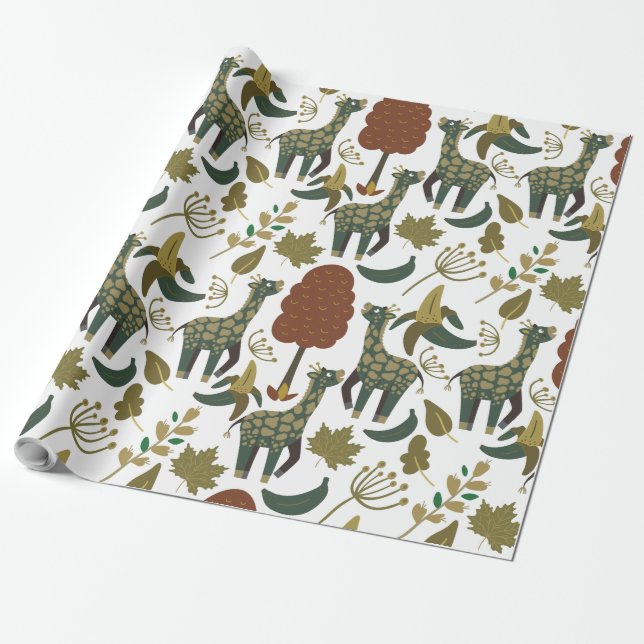 Giraffe seamless pattern | colourful floral patter wrapping paper (Unrolled)