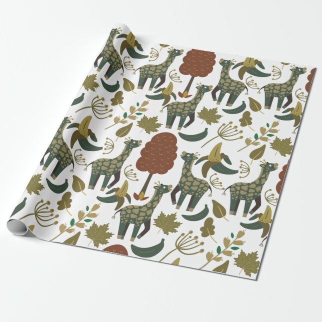 Giraffe seamless pattern | colourful floral patter wrapping paper (Unrolled)
