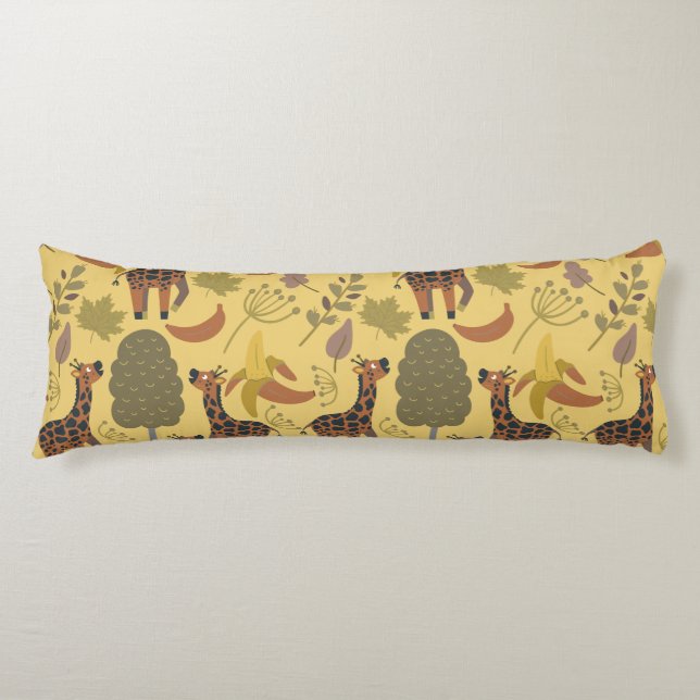 Giraffe seamless pattern yellow background body pillow (Front)