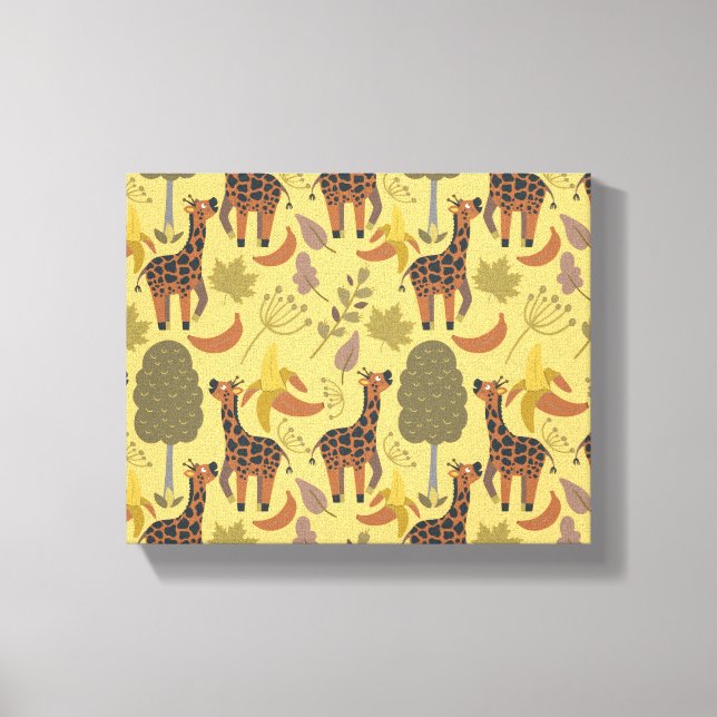 Giraffe seamless pattern yellow background canvas print (Front)