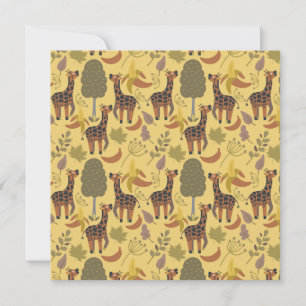 Giraffe seamless pattern yellow background card